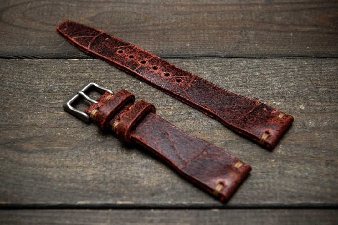 Pilot Leather Watch Strap, Aviator model, Military style tapered model - finwatchstraps