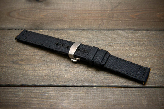 Army premium canvas watch strap, canvas watch band. Handmade in Finland - 19 mm, 20 mm, 21 mm, 22 mm. With a deployment clasp. - finwatchstraps