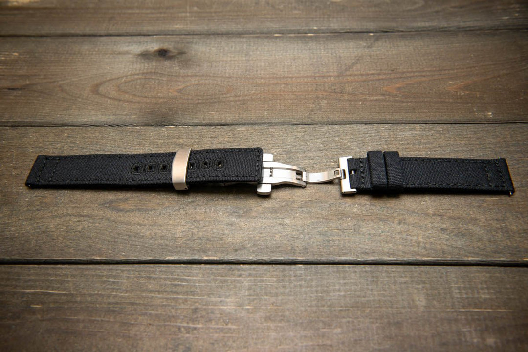 Army premium canvas watch strap, canvas watch band. Handmade in Finland - 19 mm, 20 mm, 21 mm, 22 mm. With a deployment clasp. - finwatchstraps