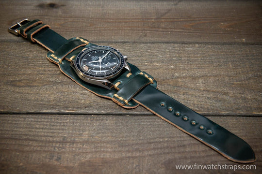 Bund-style Shell Cordovan watch strap, Aviator model. Handmade in Finland, 10-26 mm. - finwatchstraps