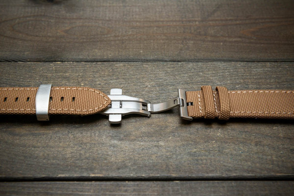 Cordura Canvas waterproof watch strap, Quick-release spring bars are installed, lined with Lorica eco-leather by FinWacthStraps. Deployment clasp installed. - finwatchstraps