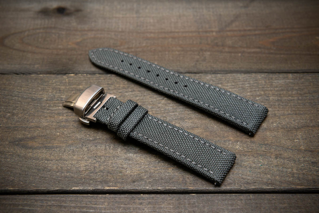 Cordura Canvas waterproof watch strap, Quick-release spring bars are installed, lined with Lorica eco-leather by FinWacthStraps® Deployment clasp installed. - finwatchstraps