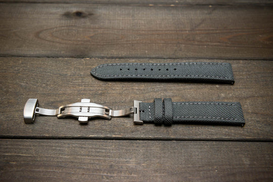 Cordura Canvas waterproof watch strap, Quick-release spring bars are installed, lined with Lorica eco-leather by FinWacthStraps® Deployment clasp installed. - finwatchstraps