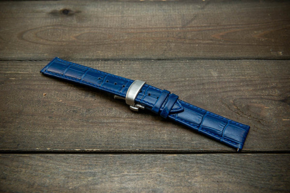 Leather watch strap, band made of calf leather with croc grain pattern 18, 19, 20, 21, 22 mm, Quick Release. Deployment clasp. - finwatchstraps