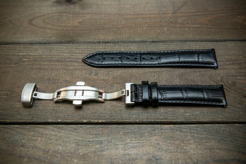 Leather watch strap, band made of calf leather with croc grain pattern 18, 19, 20, 21, 22 mm, Quick Release. Deployment clasp. - finwatchstraps