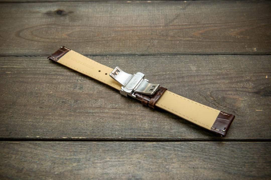 Leather watch strap, band made of calf leather with croc grain pattern 18, 19, 20, 21, 22 mm, Quick Release. Deployment clasp. - finwatchstraps