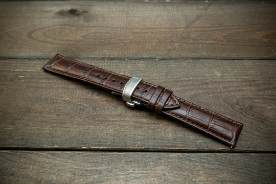 Leather watch strap, band made of calf leather with croc grain pattern 18, 19, 20, 21, 22 mm, Quick Release. Deployment clasp. - finwatchstraps