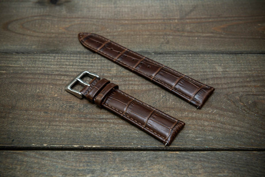 Leather watch strap, band made of calf leather with croc grain pattern 18, 19, 20, 21, 22 mm, Quick Release. - finwatchstraps