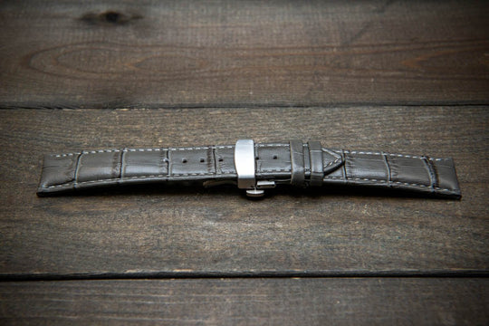 Leather watch strap, band made of calf leather with croc grain pattern 18-22 mm. Deployment clasp. - finwatchstraps