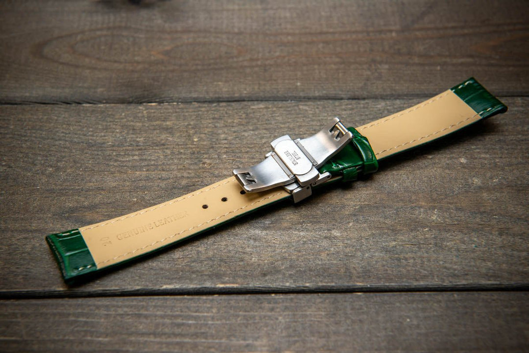 Leather watch strap, band made of calf leather with croc grain pattern 18-22 mm. Deployment clasp. - finwatchstraps