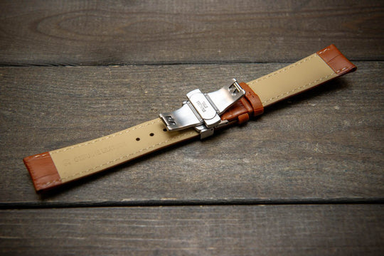 Leather watch strap, band made of calf leather with croc grain pattern 18-24 mm. Deployment clasp. - finwatchstraps