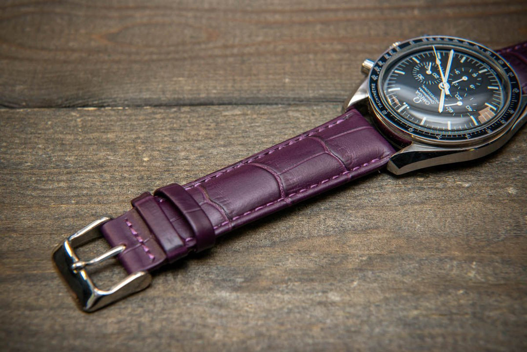 Leather watch strap, band made of calf leather with croc grain pattern 18-24 mm - finwatchstraps