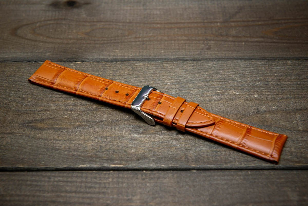 Leather watch strap, band made of calf leather with croc grain pattern 18-24 mm - finwatchstraps