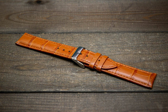 Leather watch strap, band made of calf leather with croc grain pattern 18-24 mm - finwatchstraps