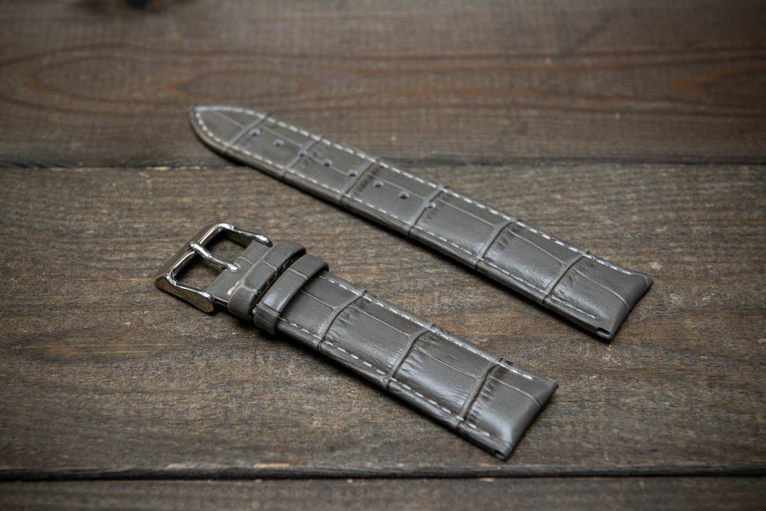 Leather watch strap, band made of calf leather with croc grain pattern 18-24 mm - finwatchstraps