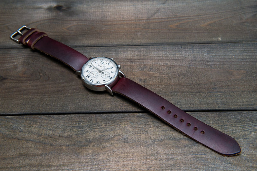 One piece military watch band for vintage watch Burgundy Horween