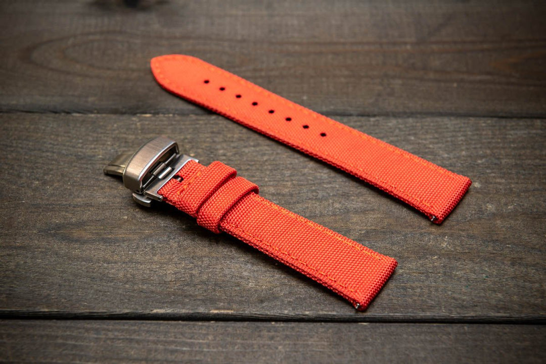 Sailcloth waterproof watch strap. Deployment clasp. - finwatchstraps