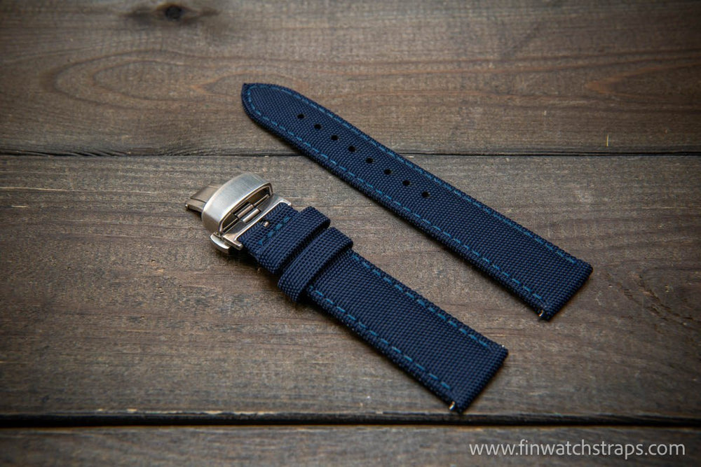 Sailcloth waterproof watch strap. Deployment clasp. - finwatchstraps